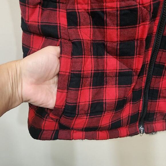 Maurices reversible full zip sherpa Buffalo check plaid vest womans size extra l - Picture 3 of 10